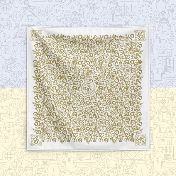 Tapestry of Manitoba Scarf WHITE/GOLD - Scarves for Ukraine