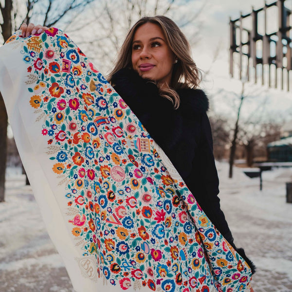 Tapestry of Manitoba Scarf FULL COLOUR - Scarves for Ukraine